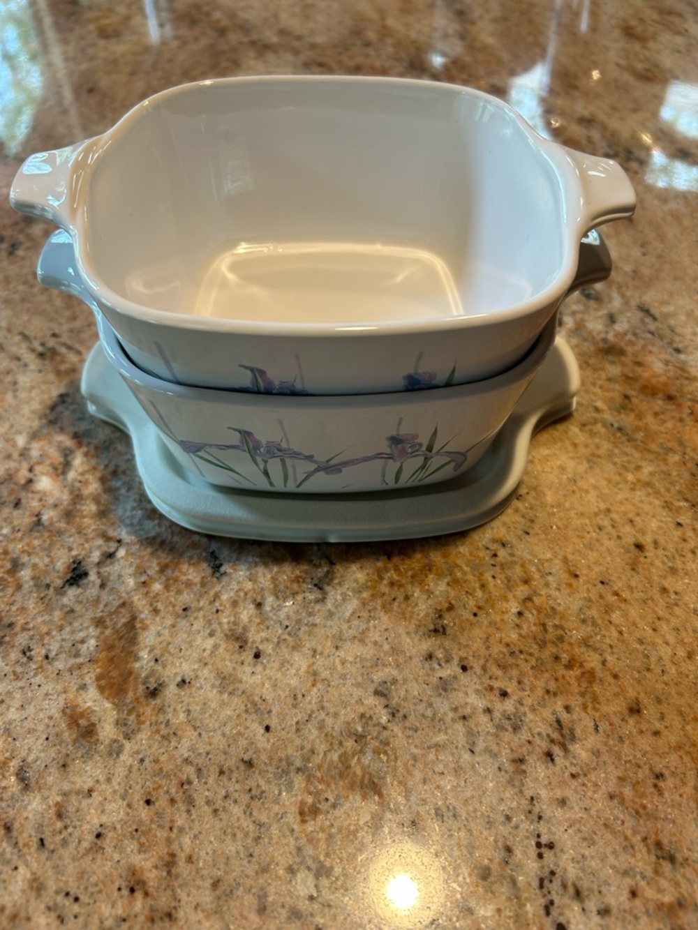 P-43-B Petite Shadow Iris  5”x5” casserole dishes w/handles Set of (2). Corning